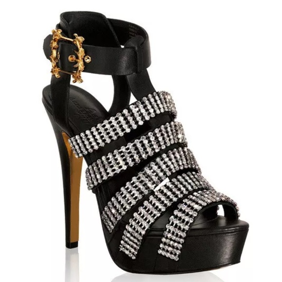 🩶 Anna Dello Russo H&M Black Crystal Heels Platform - Picture 2 of 11